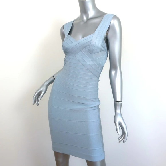 Herve Leger Criss Cross Bandage Dress Light Blue Size Small Sleeveless Mini - Picture 3 of 8